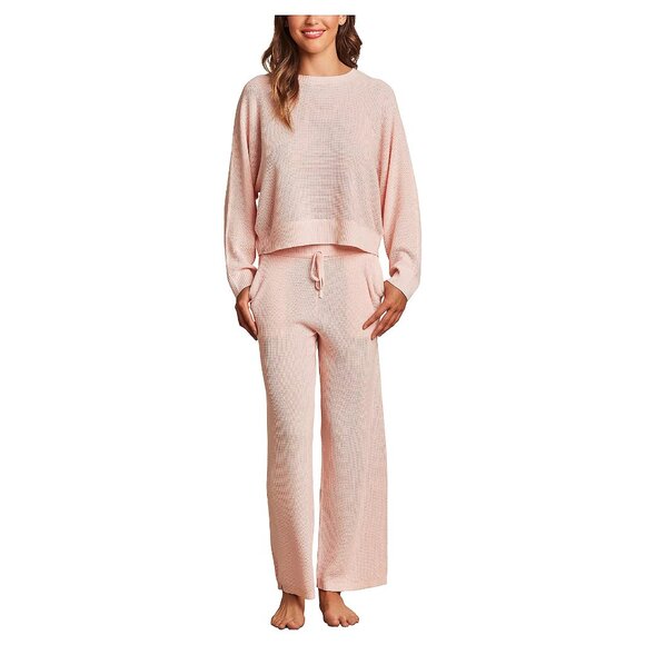 NWT BAREFOOT DREAMS Cashblend Waffle Knit Ankle Pant Bella Pink Size S - Picture 1 of 6